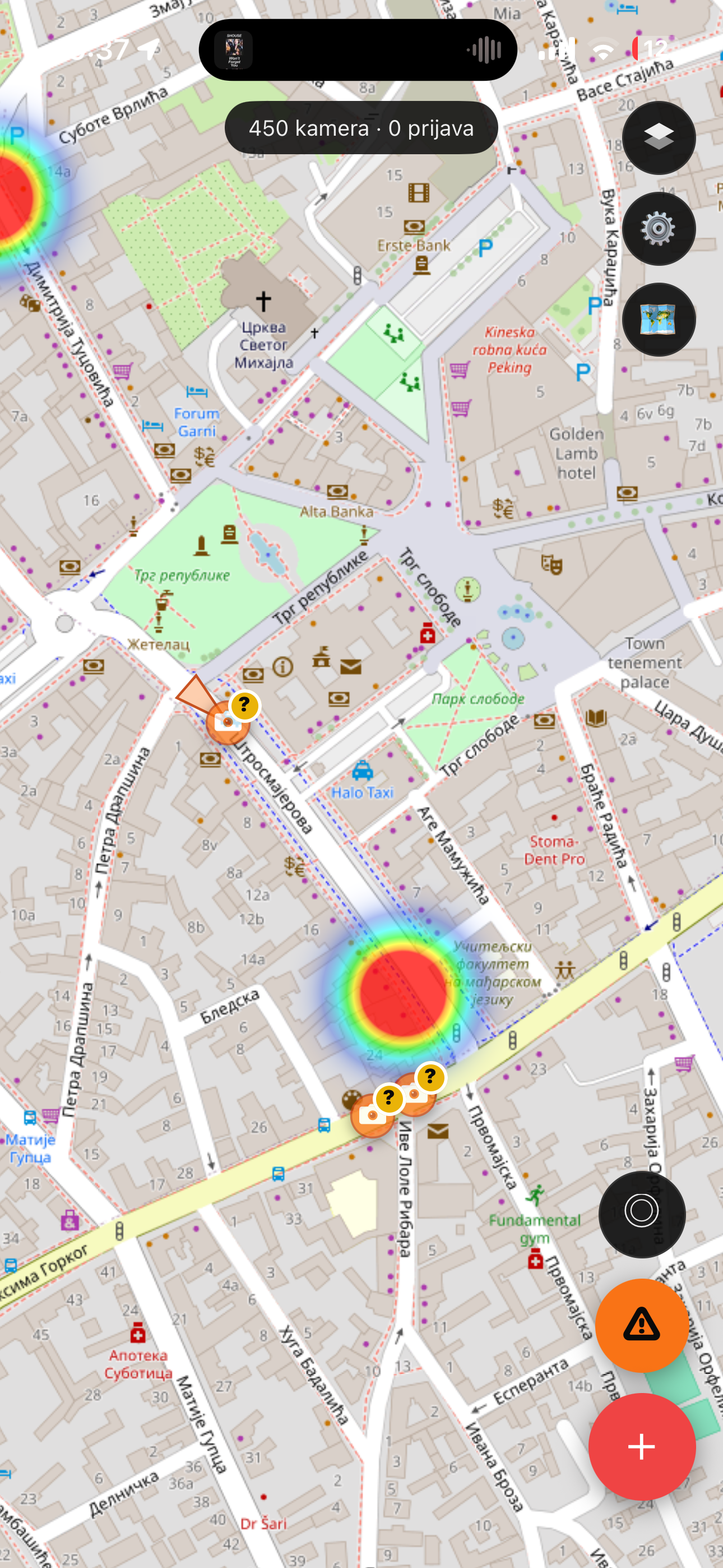OnWay map with camera clusters