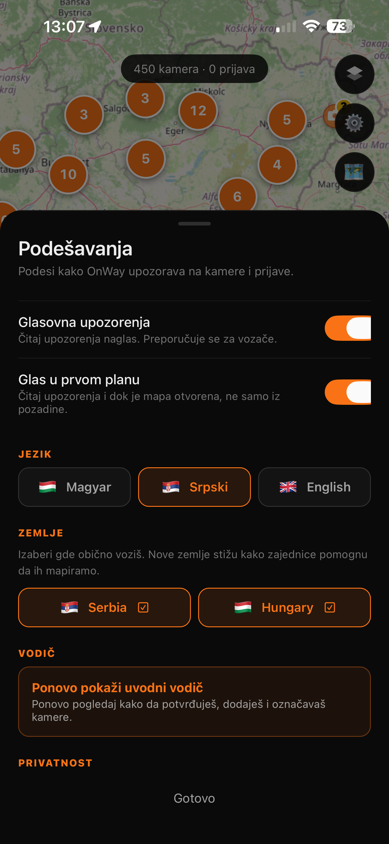 Settings with language and country