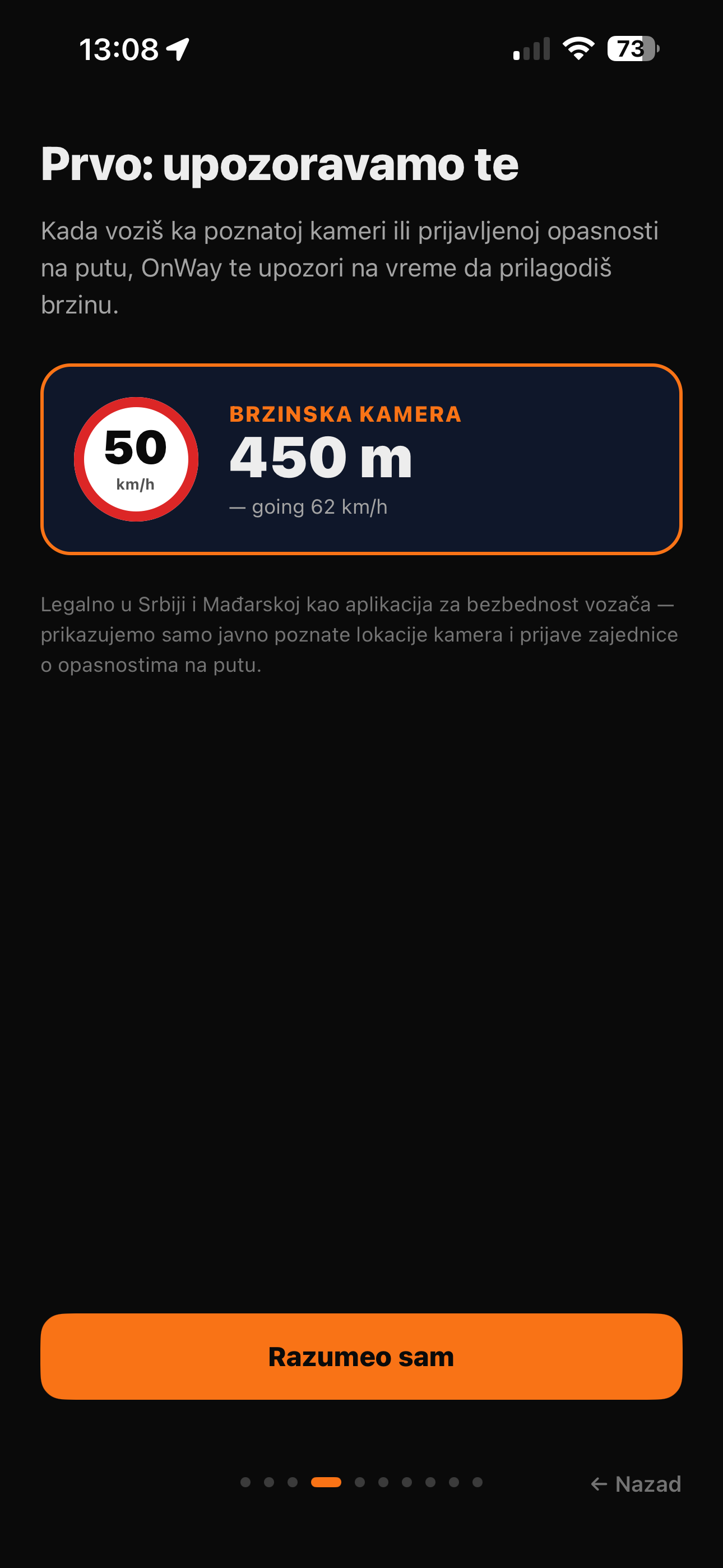 Onboarding: speed camera alert preview